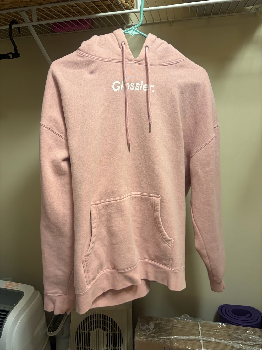 Glossier Soft Pink Pullover Hoodie with Logo